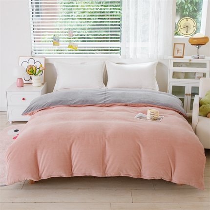 91家纺网 家纺一手货源 找家纺 锦罗绣 2024新款230克纯色牛奶绒单被套 粉拼灰-