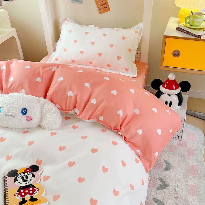 91家纺网 家纺一手货源 找家纺 卡斯诺家纺馆 2025新款芦荟棉宿舍床上下铺三件套 甜心-粉