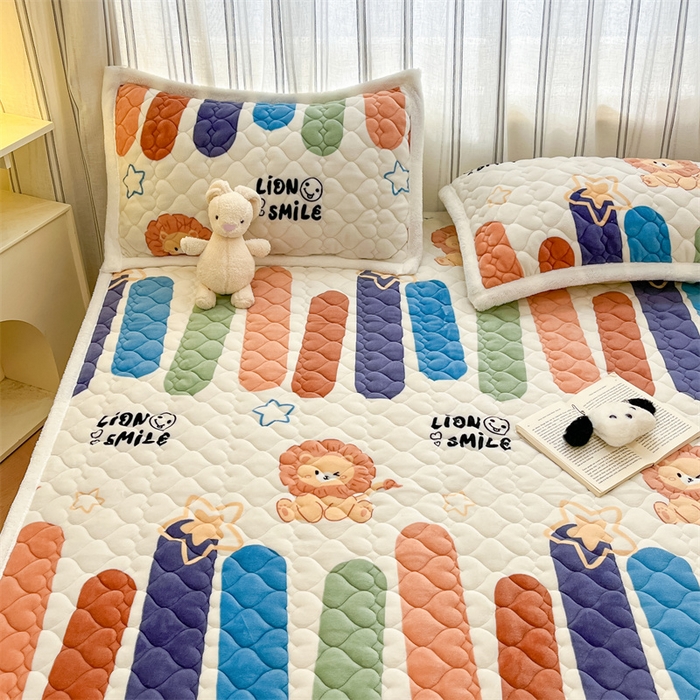 91家纺网 家纺一手货源 找家纺 启程家纺 2024新款A类印花牛奶绒床垫加厚绒保暖床护垫 狮子棒冰