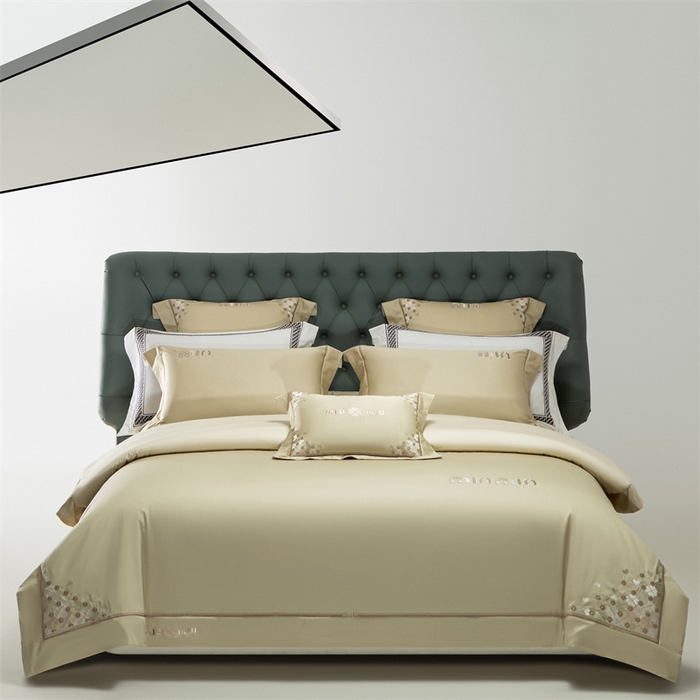 91家纺网 家纺一手货源 找家纺 2025新款AB版长绒棉高端绣花四件套-茜雅 茜雅-油果绿