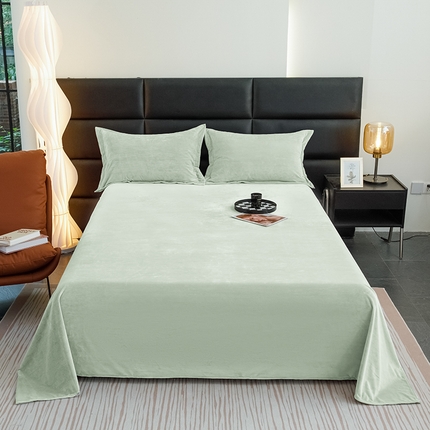 锦罗绣 2024新款230克纯色牛奶绒单床单 艾草绿-