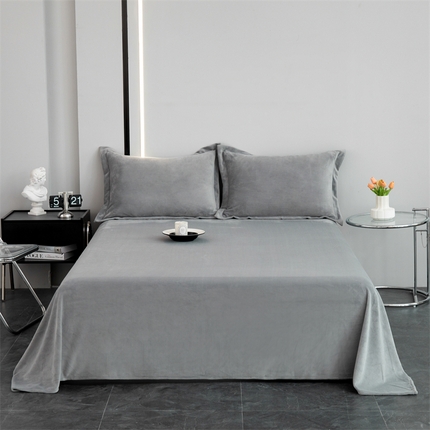 锦罗绣 2024新款230克纯色牛奶绒单床单 银灰-