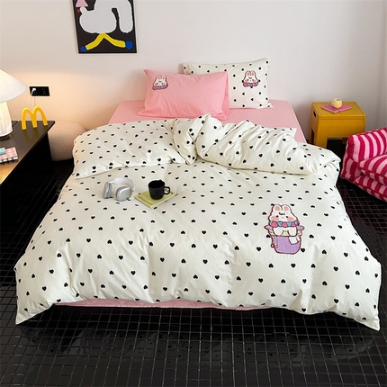 91家纺网 家纺一手货源 找家纺 珺柔家纺 2024新款全棉印加毛巾绣四件套 爱心兔