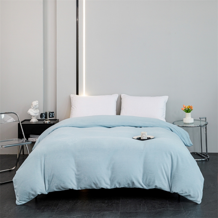 91家纺网 家纺一手货源 找家纺 锦罗绣 2024新款230克纯色牛奶绒单被套 水蓝-