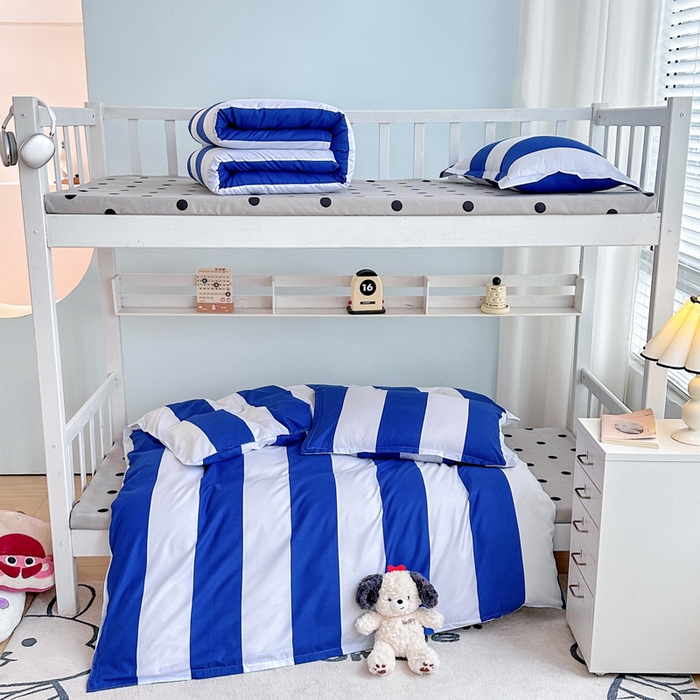 91家纺网 家纺一手货源 找家纺 卡斯诺家纺馆 2025新款芦荟棉宿舍床上下铺三件套 曲调-蓝