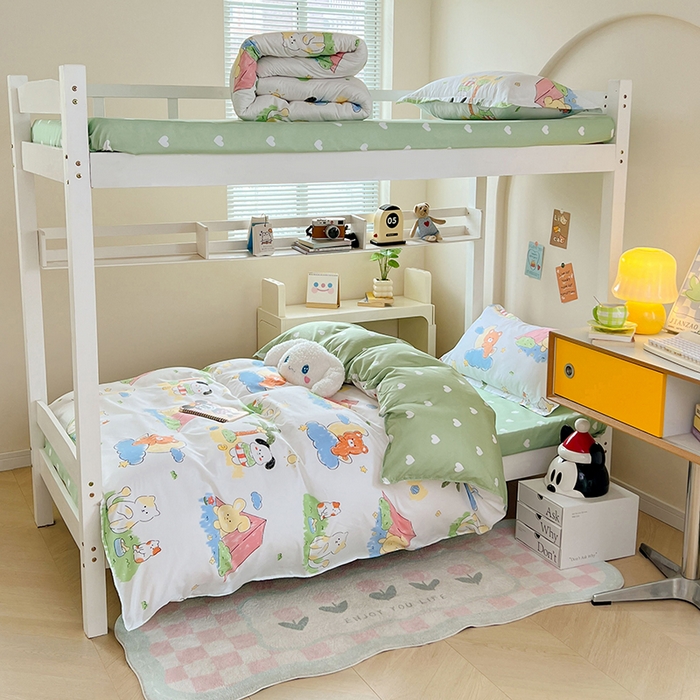 91家纺网 家纺一手货源 找家纺 卡斯诺家纺馆 2025新款芦荟棉宿舍床上下铺三件套 童话乐园