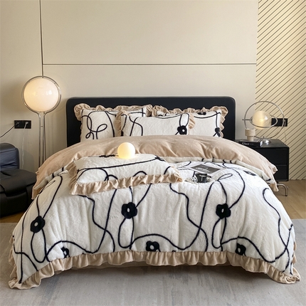 91家纺网 家纺一手货源 找家纺 2024新款AB版兔毛绒韩版四件套 星辰