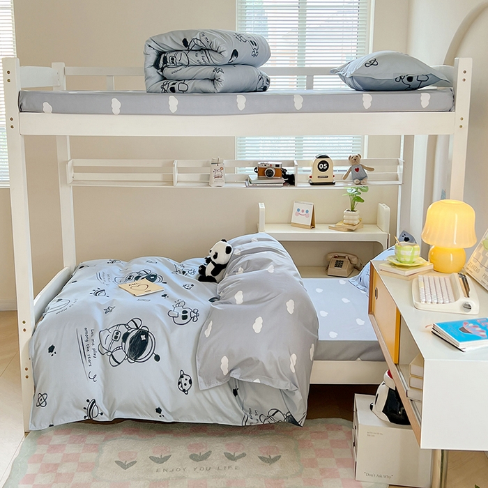 91家纺网 家纺一手货源 找家纺 卡斯诺家纺馆 2025新款芦荟棉宿舍床上下铺三件套 太空漫步