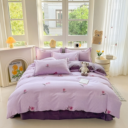 91家纺网 家纺一手货源 找家纺 （总）韩后家纺 2025新款全棉AB版磨毛印花四件套