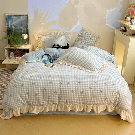 91家纺网 家纺一手货源 找家纺 （总）桃子家居 2024新款A类ins韩版花边少女心加厚牛奶绒四件套