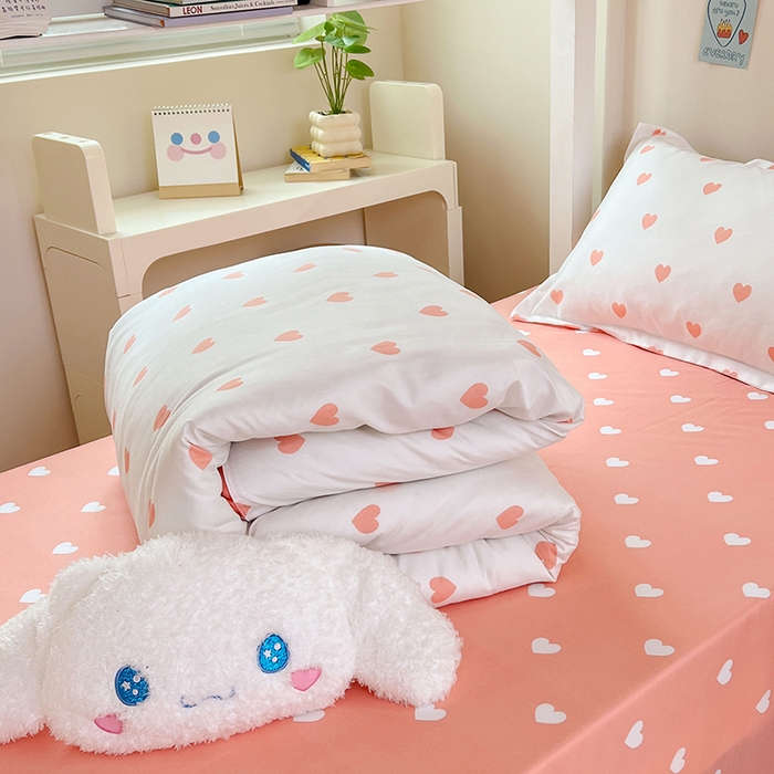 91家纺网 家纺一手货源 找家纺 卡斯诺家纺馆 2025新款芦荟棉宿舍床上下铺三件套 甜心-粉