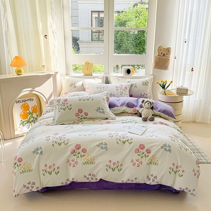 91家纺网 家纺一手货源 找家纺 （总）韩后家纺 2025新款全棉AB版磨毛印花四件套