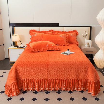 91家纺网 家纺一手货源 找家纺 2024秋冬新品茉含宝宝绒公主风单床盖 美人橙-