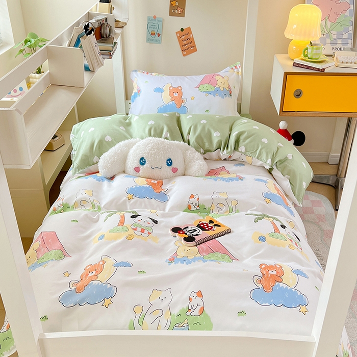 91家纺网 家纺一手货源 找家纺 卡斯诺家纺馆 2025新款芦荟棉宿舍床上下铺三件套 童话乐园