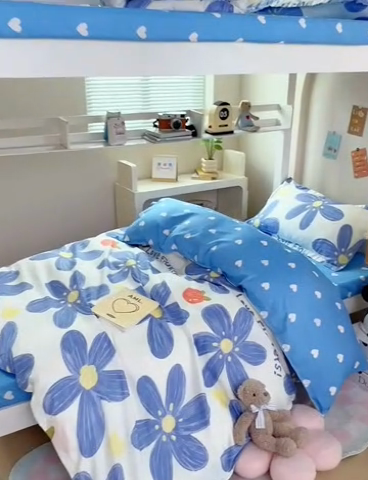 91家纺网 家纺一手货源 找家纺 卡斯诺家纺馆 2025新款芦荟棉宿舍床上下铺三件套 唯美