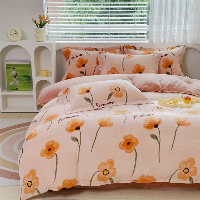 91家纺网 家纺一手货源 找家纺 锦罗绣 2024新款A类高克重牛奶绒印花四件套 春色满园