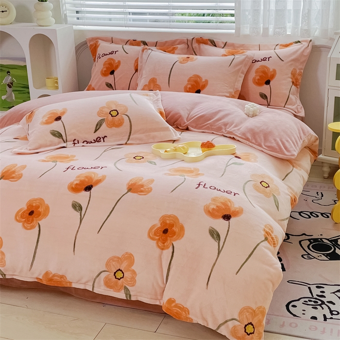 91家纺网 家纺一手货源 找家纺 锦罗绣 2024新款A类高克重牛奶绒印花四件套 春色满园