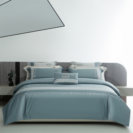 91家纺网 家纺一手货源 找家纺 2025新款长绒棉高端绣花四件套-奥罗卡 奥罗卡-极光蓝