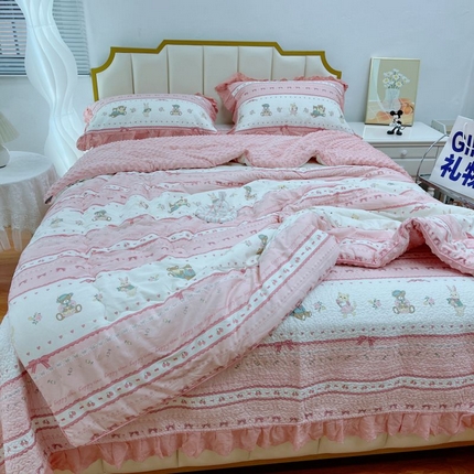 91家纺网 家纺一手货源 找家纺 （总）2024新款嵌条款春秋高温砂洗法式棉花床盖三件套