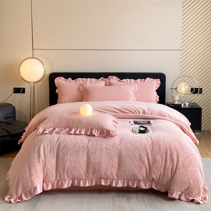 91家纺网 家纺一手货源 找家纺 2024新款AB版兔毛绒韩版四件套 美人玉