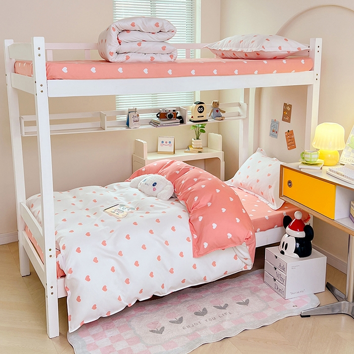 91家纺网 家纺一手货源 找家纺 卡斯诺家纺馆 2025新款芦荟棉宿舍床上下铺三件套 甜心-粉