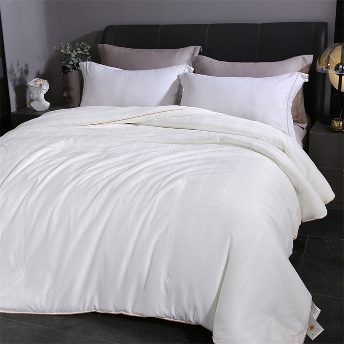 91家纺网 家纺一手货源 找家纺 芭芭棉家纺 2025新款全棉桑被冬被春秋被拉链二合一子母被被子被芯-方格系列 月光白