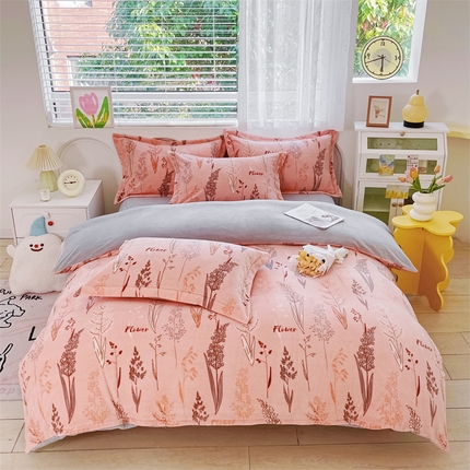 锦罗绣 2024新款A类高克重牛奶绒印花四件套 铃兰花粉