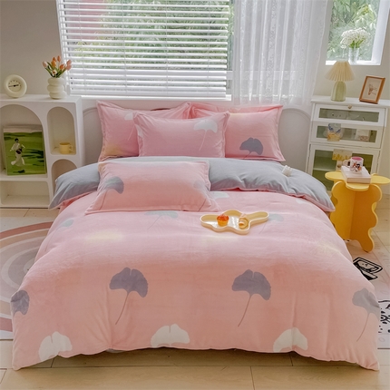 锦罗绣 2024新款A类高克重牛奶绒印花四件套 杏叶