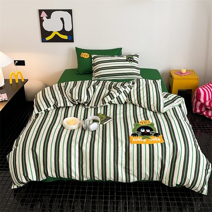 珺柔家纺 2024新款全棉印加毛巾绣四件套 贪吃小猫