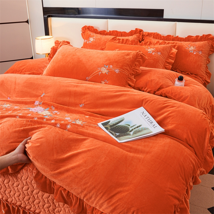 91家纺网 家纺一手货源 找家纺 2024秋冬新款茉含宝宝绒公主风四件套 美人橙-