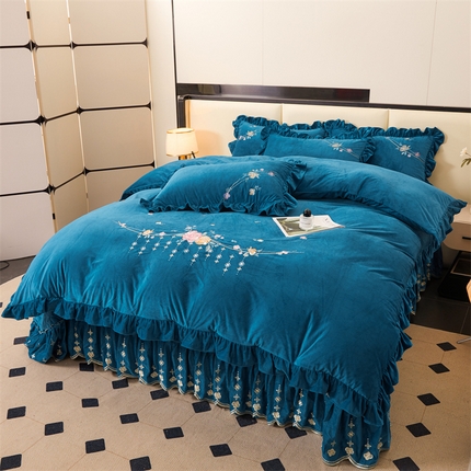 2024秋冬新款茉含宝宝绒公主风四件套 宝利蓝-