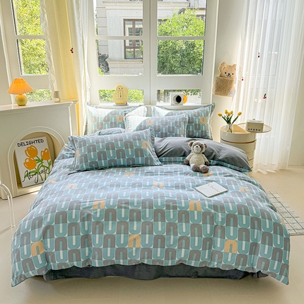 91家纺网 家纺一手货源 找家纺 （总）韩后家纺 2025新款全棉AB版磨毛印花四件套