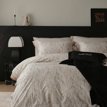 91家纺网 家纺一手货源 找家纺 2024新款知性简雅花卉肌理全棉四件套 极昼星环-玫瑰黄