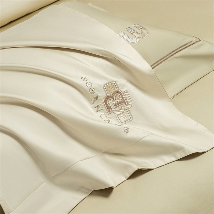 91家纺网 家纺一手货源 找家纺 2025新款AB版长绒棉高端绣花四件套-茜雅 茜雅-油果绿