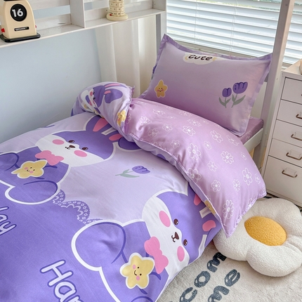 91家纺网 家纺一手货源 找家纺 卡斯诺家纺馆 2025新款芦荟棉宿舍床上下铺三件套 幸运兔