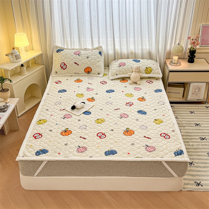 91家纺网 家纺一手货源 找家纺 启程家纺 2024新款A类印花牛奶绒床垫加厚绒保暖床护垫 七彩南瓜