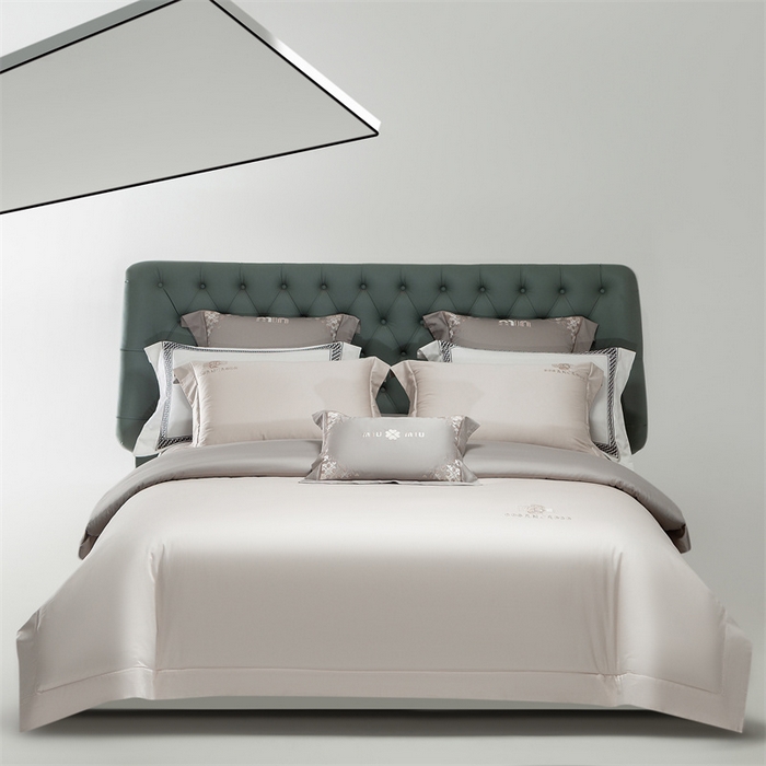 91家纺网 家纺一手货源 找家纺 2025新款AB版长绒棉高端绣花四件套-茜雅 茜雅-绅士灰