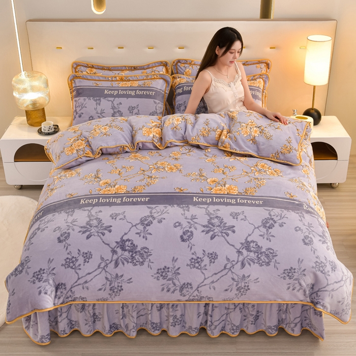 91家纺网 家纺一手货源 找家纺 亿品2025直播爆款9.5斤牛奶绒四件套加厚保暖床裙四件套 金枝玉叶