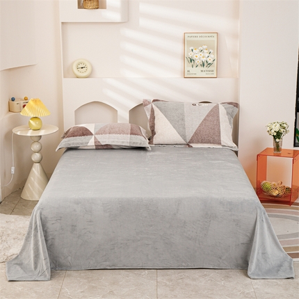 锦罗绣 2024新款230克纯色牛奶绒单床单 浅灰-
