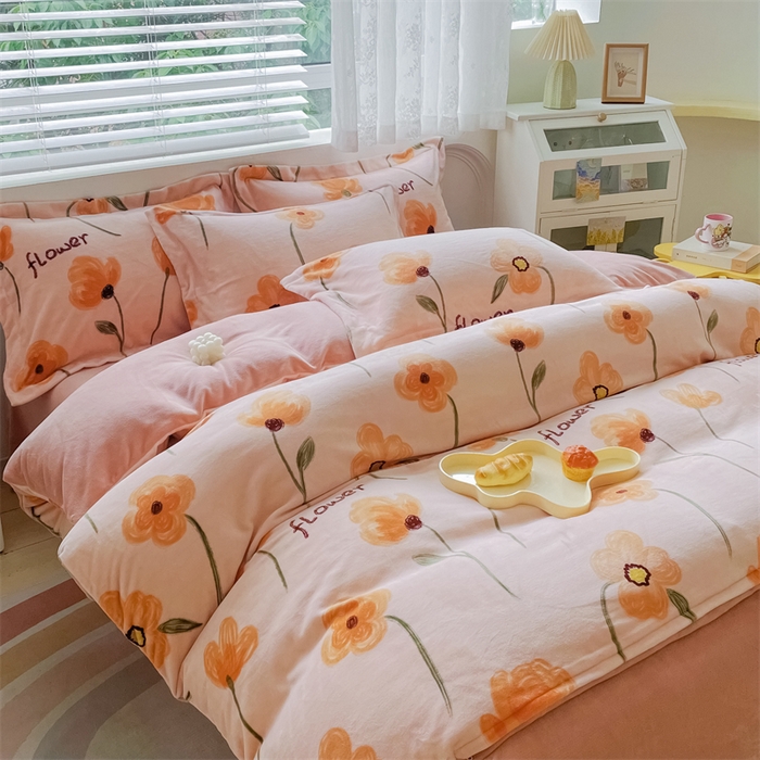 91家纺网 家纺一手货源 找家纺 锦罗绣 2024新款A类高克重牛奶绒印花四件套 春色满园