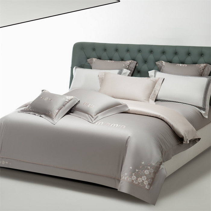 91家纺网 家纺一手货源 找家纺 2025新款AB版长绒棉高端绣花四件套-茜雅 茜雅-绅士灰