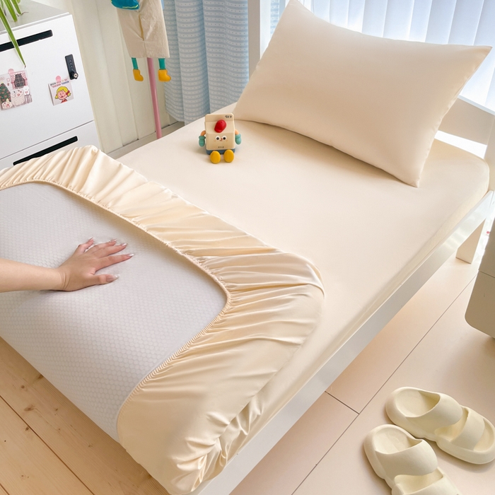 91家纺网 家纺一手货源 找家纺 老帅的工厂店 2025新款亲肤磨毛防水纯色学生床笠-小床图 本色