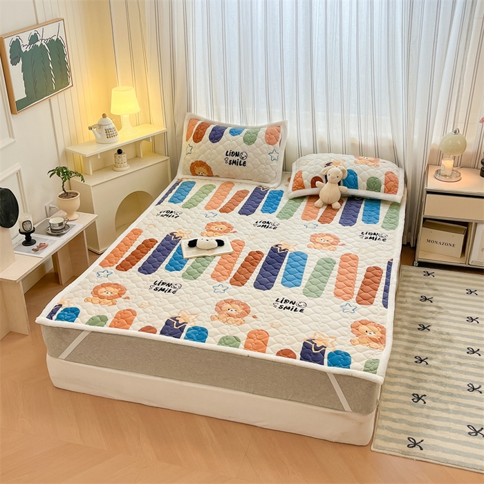 91家纺网 家纺一手货源 找家纺 启程家纺 2024新款A类印花牛奶绒床垫加厚绒保暖床护垫 狮子棒冰