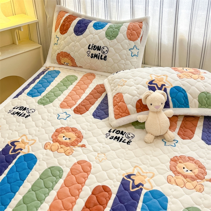 91家纺网 家纺一手货源 找家纺 启程家纺 2024新款A类印花牛奶绒床垫加厚绒保暖床护垫 狮子棒冰