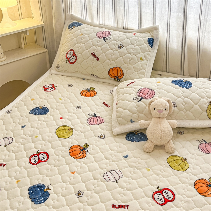 91家纺网 家纺一手货源 找家纺 启程家纺 2024新款A类印花牛奶绒床垫加厚绒保暖床护垫 七彩南瓜