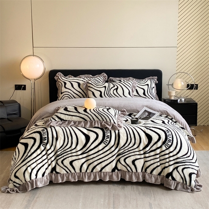 2024新款AB版兔毛绒韩版四件套 斑马条纹