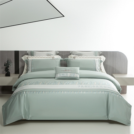 91家纺网 家纺一手货源 找家纺 2025新款长绒棉高端绣花四件套-奥罗卡 奥罗卡-清新绿