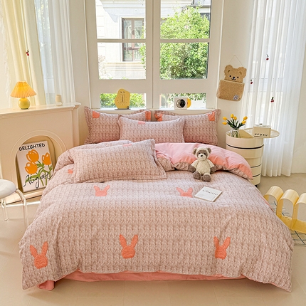 91家纺网 家纺一手货源 找家纺 （总）韩后家纺 2025新款全棉AB版磨毛印花四件套