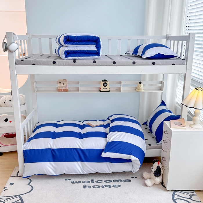 91家纺网 家纺一手货源 找家纺 卡斯诺家纺馆 2025新款芦荟棉宿舍床上下铺三件套 曲调-蓝