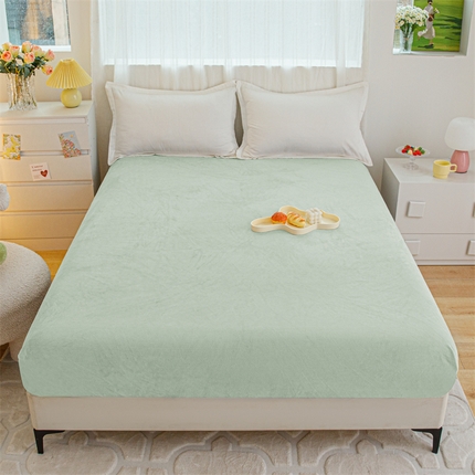 锦罗绣 2024新款230克纯色牛奶绒单床笠 艾草绿